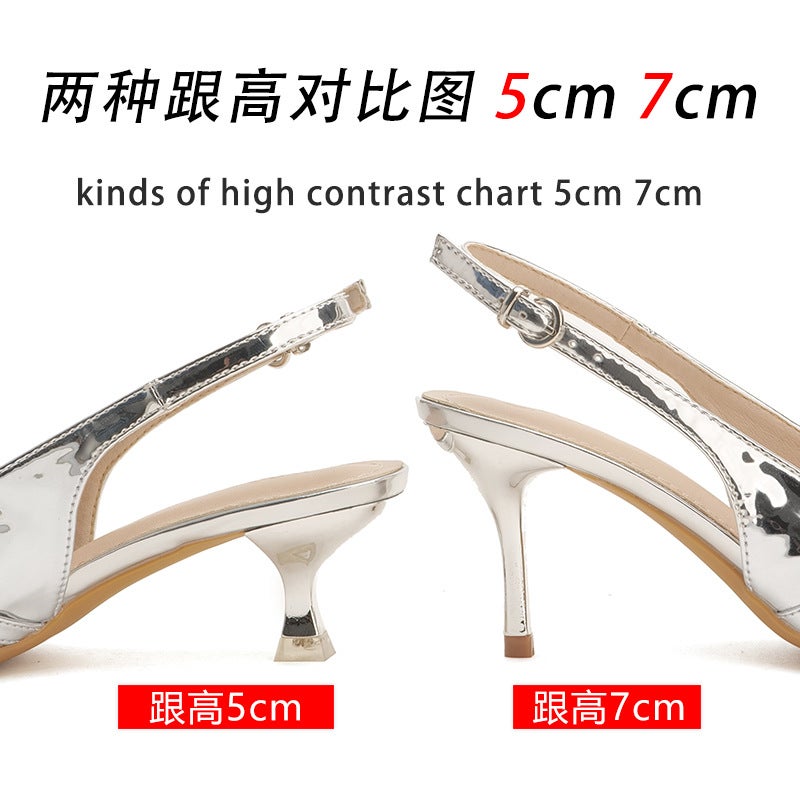 Pointed Stiletto Heel Shoes Women'S 2025 Arrival Shallow French Patent Leather Shaped Toe Women'S Empty Sandals - Image 5