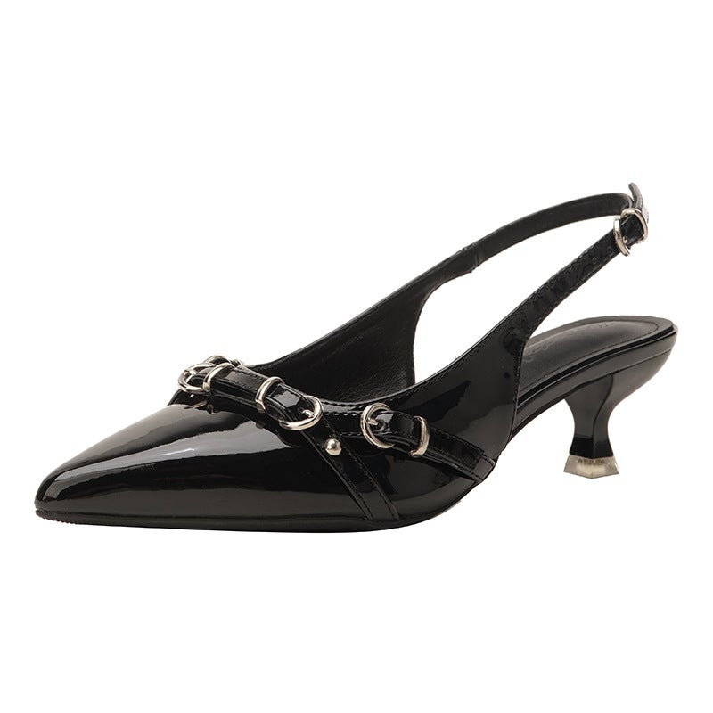 Pointed Stiletto Heel Shoes Women'S 2025 Arrival Shallow French Patent Leather Shaped Toe Women'S Empty Sandals - Image 1