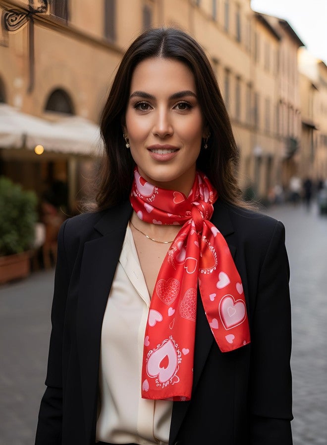 سيرينيتا وشاح سيرينيتا مستطيل الشكل مخطط بنقشة قلب ووردة عيد الحب، مصنوع من الساتان الحريري الملمس، باللون الأحمر - Image 3