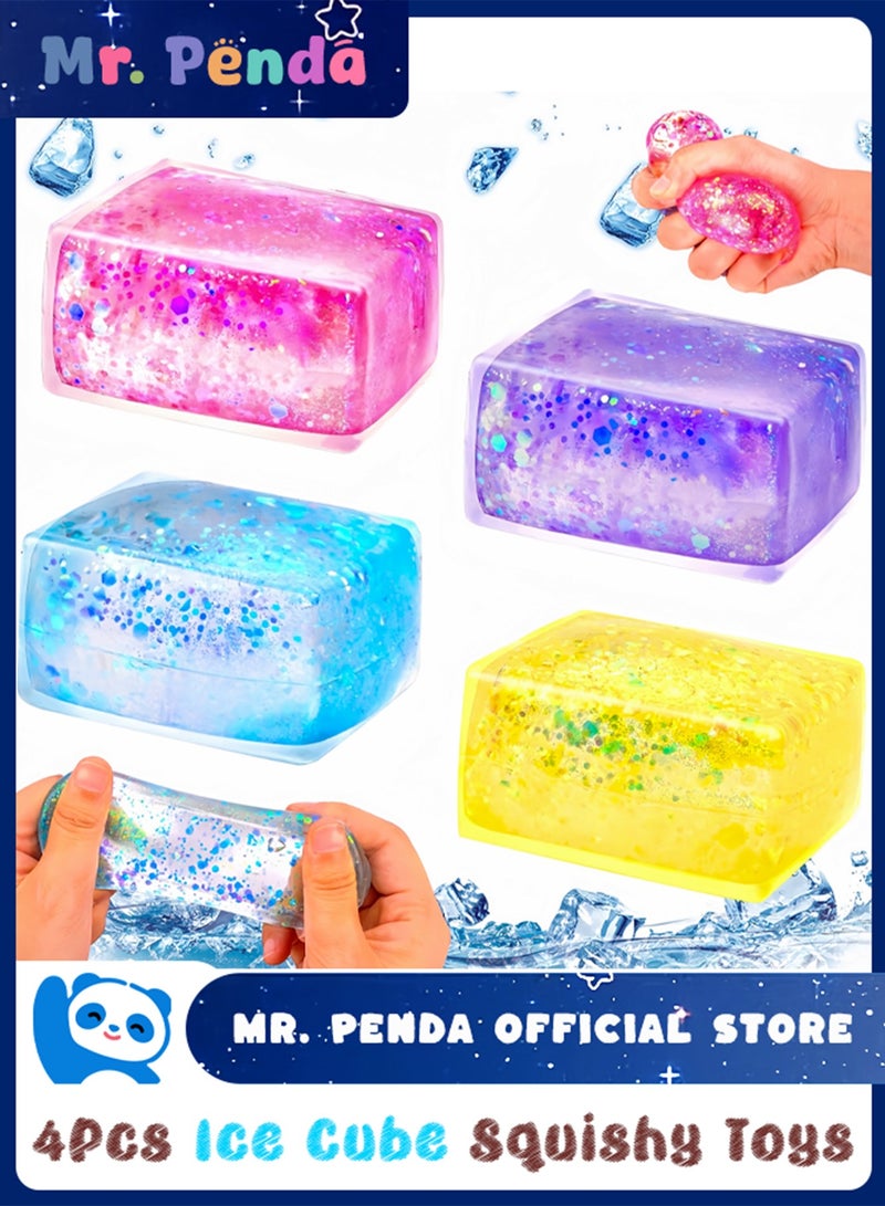Mr. Penda 4 Pcs Ice Cube Ball Sensory Toys Set, Party Favors Squeeze Kids Toys, Relief Toy with Aurora Sequin, Interesting and Fun Arm Exercises Ball for Special Needs and Office - Image 1