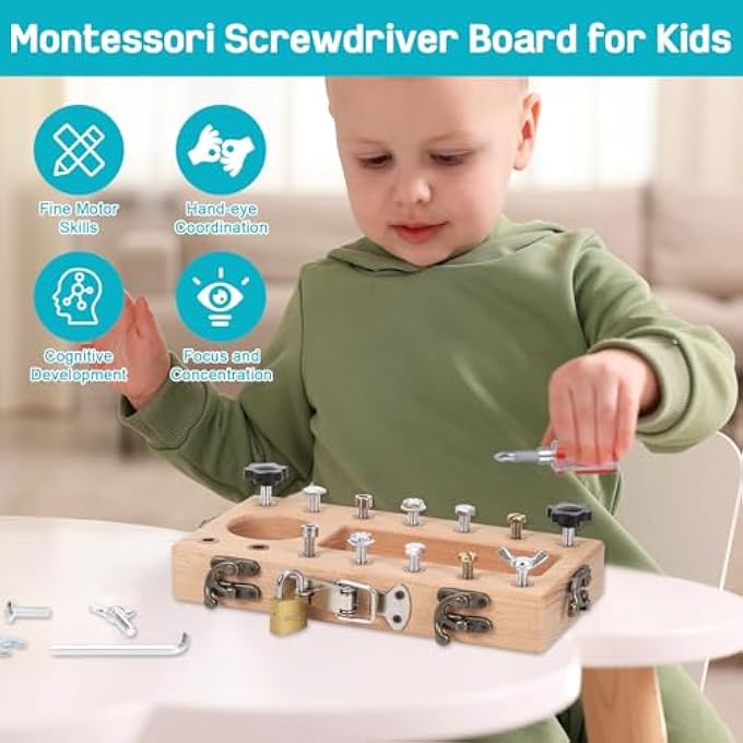 MONTESSORI TOYS FOR 3 4 5 6 YEAR OLD BOYS WOODEN SCREWDRIVER BOARD FOR KIDS MONTESSORI BUSY BOARD EDUCATIONAL TOY FINE MOTOR SKILLS TOYS - Image 4
