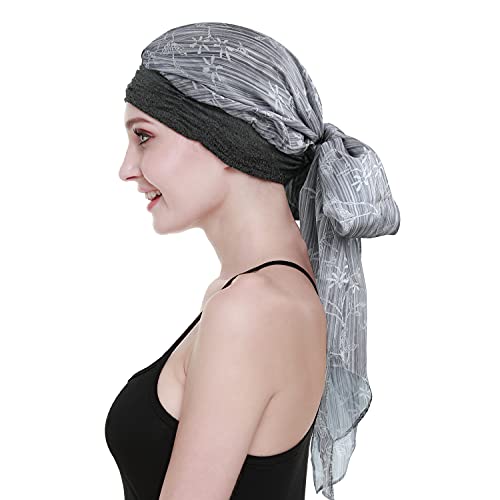 FocusCare Cancer Headwear Caps With Scarfs Pre tied Bandana Sleeping Hats For Hair Loss Women Sensitive Scalp Beanie - Image 1