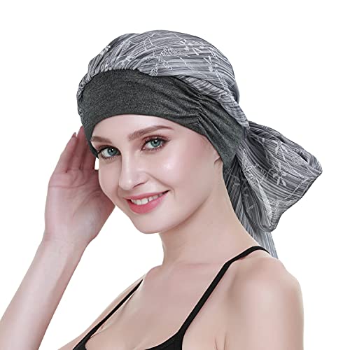 FocusCare Cancer Headwear Caps With Scarfs Pre tied Bandana Sleeping Hats For Hair Loss Women Sensitive Scalp Beanie - Image 4