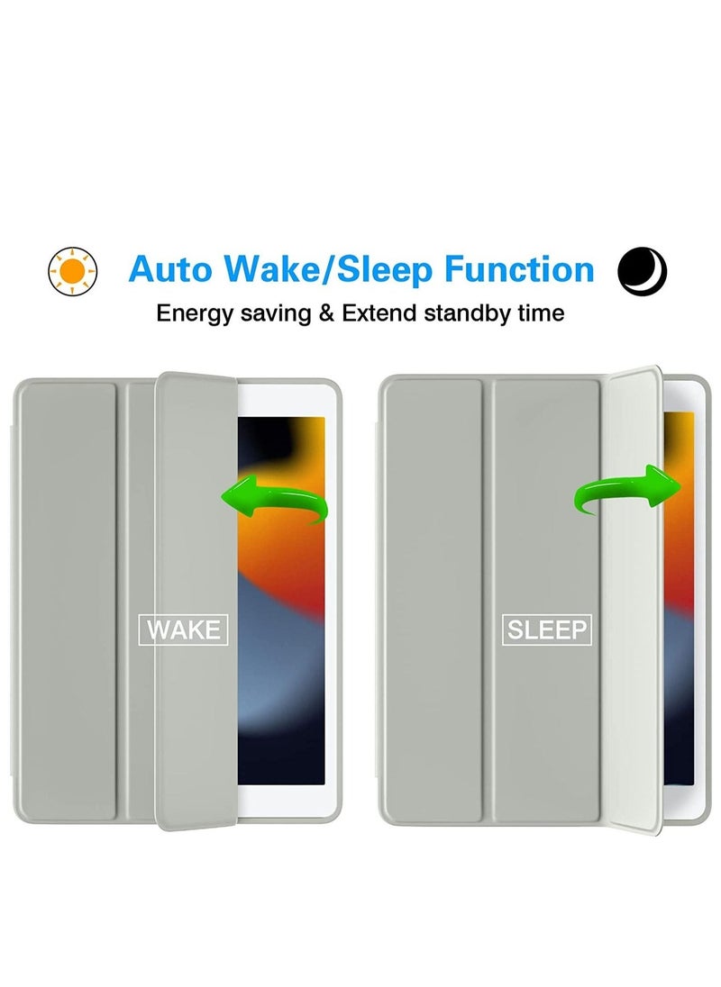 Case Compatible with iPad 9th/8th Generation Case/iPad Case 10.2 Inch 2021/2020/2019, Premium PU Leather + Soft TPU Back Case with Pencil Holder, Auto Sleep/Wake iPad Cover - Lightgray - Image 3