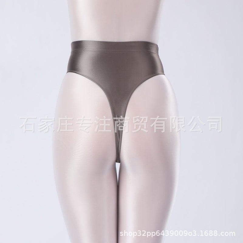 Large Size High-Waisted Glossy Silky Oily Elastic Tight-Fitting Men'S And Women'S High-Cut Gymnastics Thong 7255 - Image 1