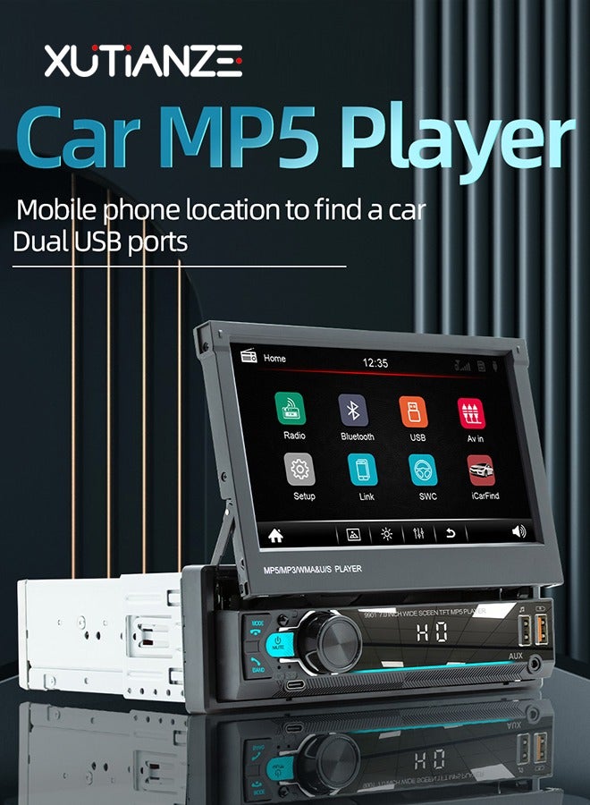XUTIANZE 7-inch telescopic screen touch screen car MP5 player support location to find the car / dual USB port / AUX port / FM radio / seven-color button light / reverse camera - Image 2