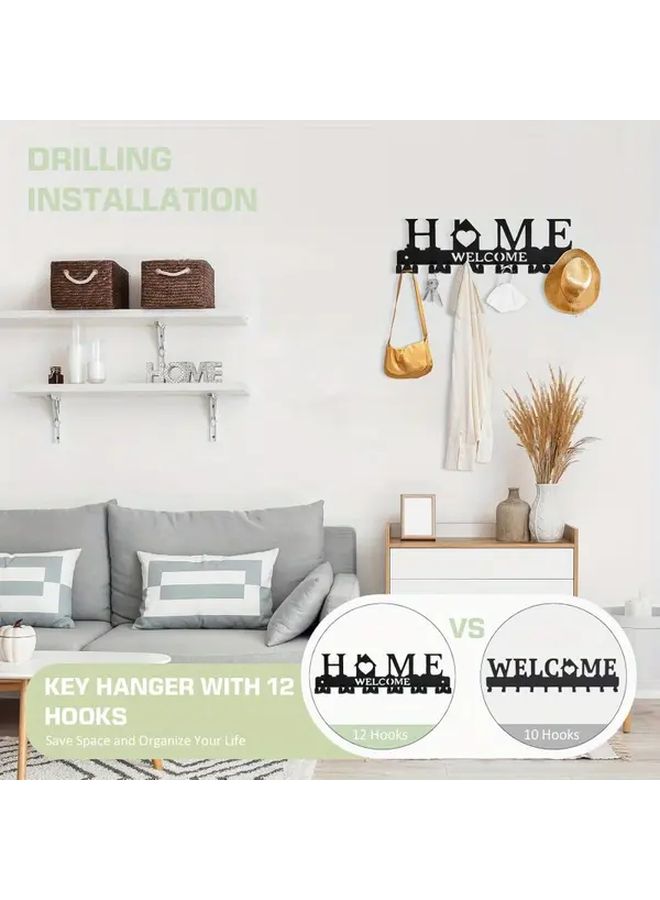 Black Metal Key Hanger Wall Mount with 6 Double Hooks Adhesive Key Holder Organizer for Entryway Hallway - Image 4