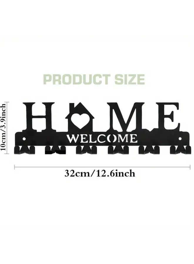 Black Metal Key Hanger Wall Mount with 6 Double Hooks Adhesive Key Holder Organizer for Entryway Hallway - Image 3