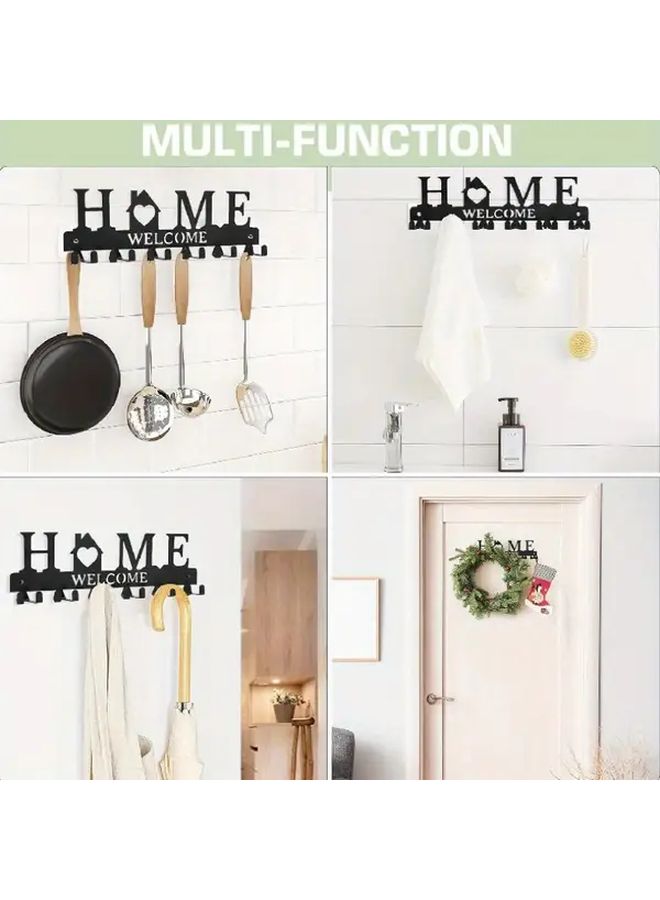 Black Metal Key Hanger Wall Mount with 6 Double Hooks Adhesive Key Holder Organizer for Entryway Hallway - Image 5