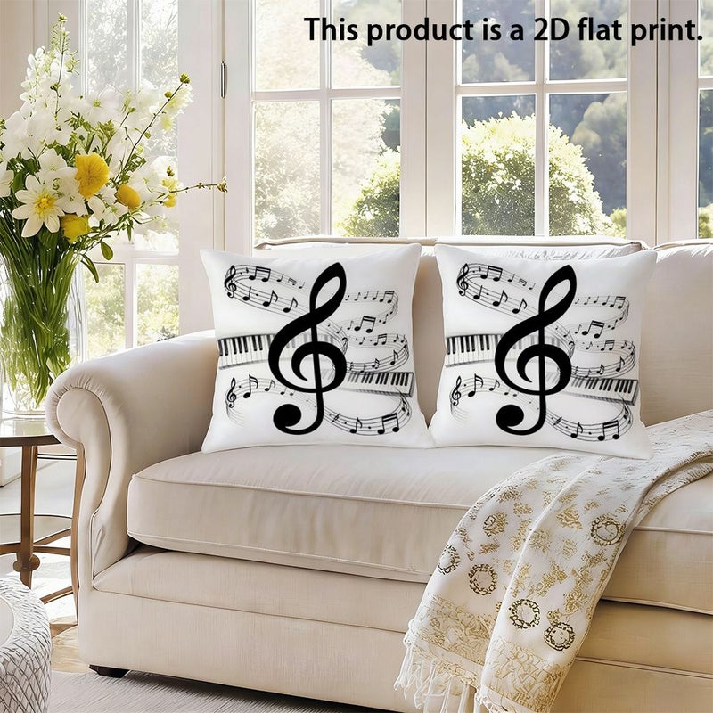 2Pcs Musical Note Piano Key Printed Pillowcases 40x40cm Decorative Sofa Bedroom Covers - Image 2