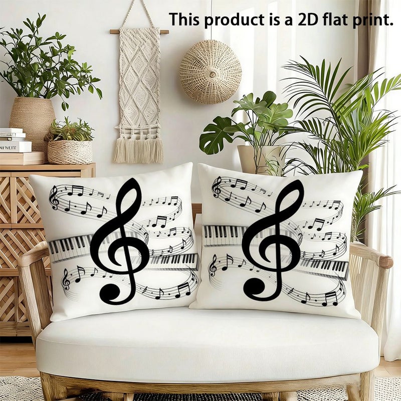 2Pcs Musical Note Piano Key Printed Pillowcases 40x40cm Decorative Sofa Bedroom Covers - Image 5