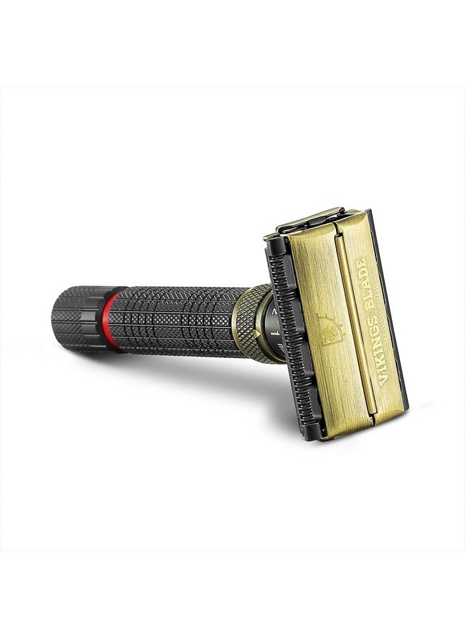 Adjustable Double Edge Safety Razor, The Emperor MEIJI by VIKINGS BLADE, Short & Fat Handle, Solid Brass, Butterfly Twist-To-Open, Eco Friendly, Luxury Case. Smooth, Close, Clean Shaving Razor