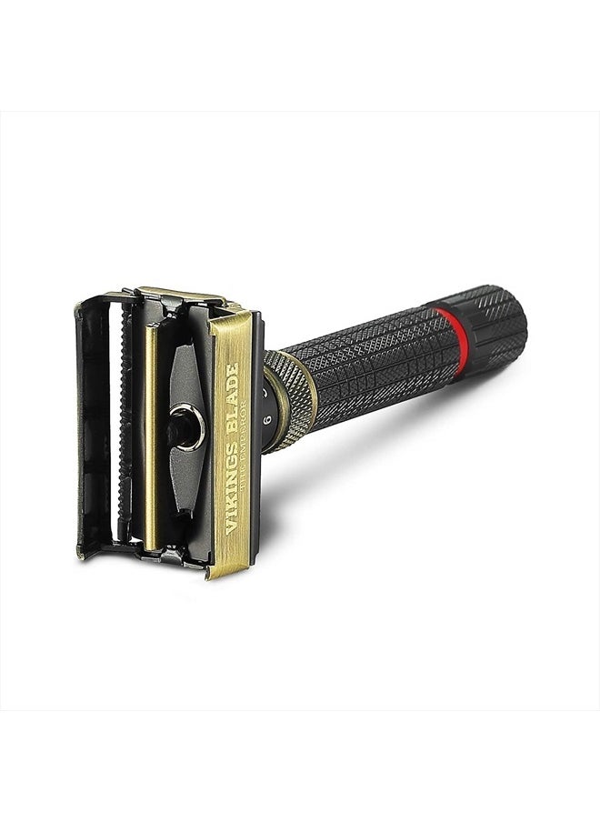 Adjustable Double Edge Safety Razor, The Emperor MEIJI by VIKINGS BLADE, Short & Fat Handle, Solid Brass, Butterfly Twist-To-Open, Eco Friendly, Luxury Case. Smooth, Close, Clean Shaving Razor