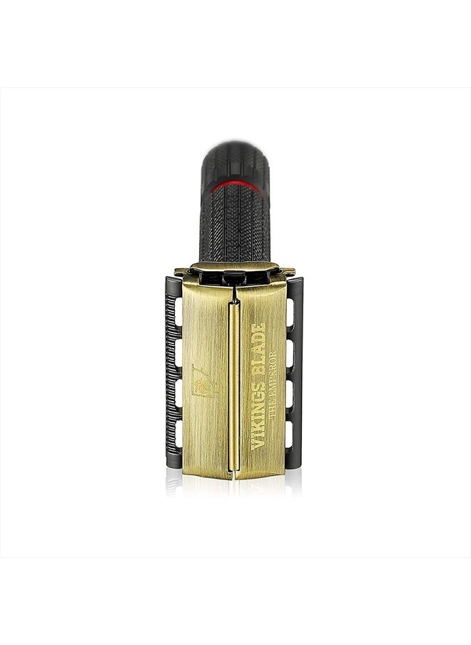Adjustable Double Edge Safety Razor, The Emperor MEIJI by VIKINGS BLADE, Short & Fat Handle, Solid Brass, Butterfly Twist-To-Open, Eco Friendly, Luxury Case. Smooth, Close, Clean Shaving Razor