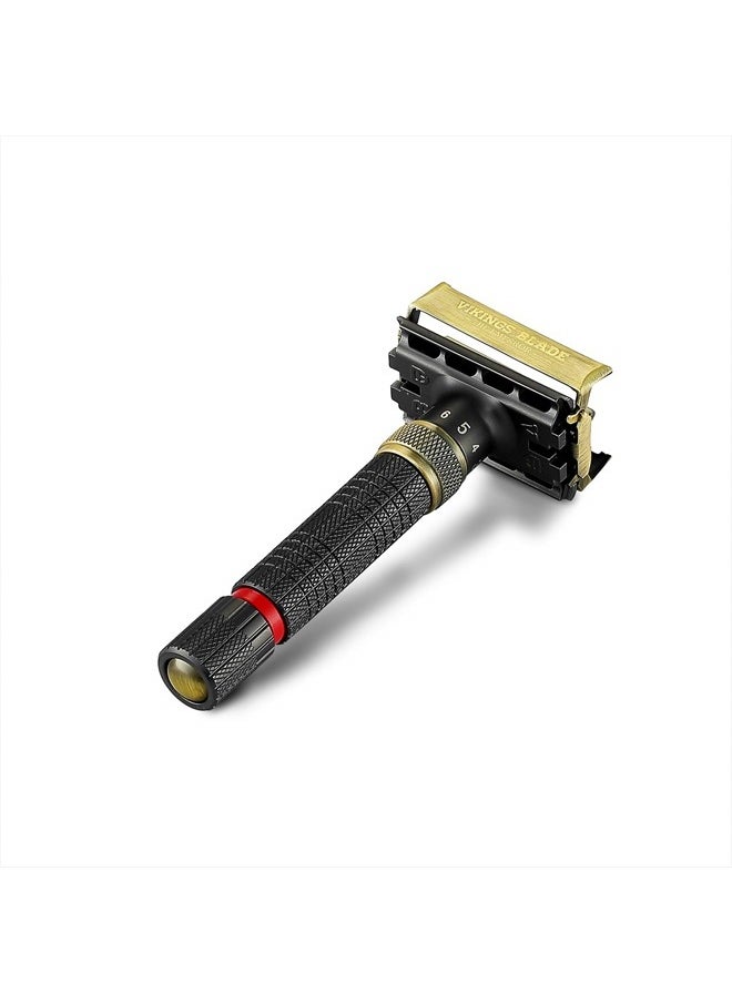 Adjustable Double Edge Safety Razor, The Emperor MEIJI by VIKINGS BLADE, Short & Fat Handle, Solid Brass, Butterfly Twist-To-Open, Eco Friendly, Luxury Case. Smooth, Close, Clean Shaving Razor