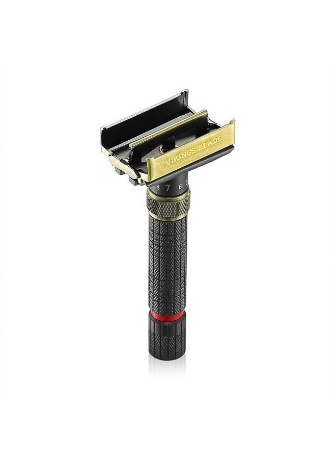 Adjustable Double Edge Safety Razor, The Emperor MEIJI by VIKINGS BLADE, Short & Fat Handle, Solid Brass, Butterfly Twist-To-Open, Eco Friendly, Luxury Case. Smooth, Close, Clean Shaving Razor