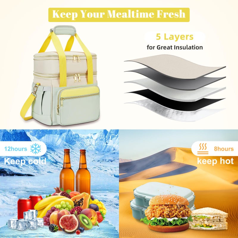 holuxer Insulated Lunch Bag & Lunch Box for Women - Double Deck Reusable Lunch Bag for men Tote Cooler Bag Leakproof Soft Expandable - Large Lunchbox for Work/Adult/Picnic/Outdoor (Greenï¼Œ15L) - Image 5