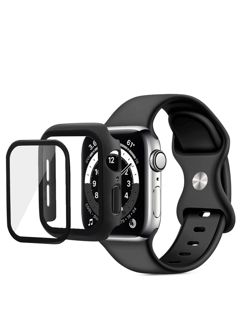 Band with Case Compatible with  Apple Watch Series 10 46mm,Adjustable Silicone Sport Wristband Replacement, Strap With Cover Built-in Glass Screen Protector for Apple Watch Series Series 10 46mm