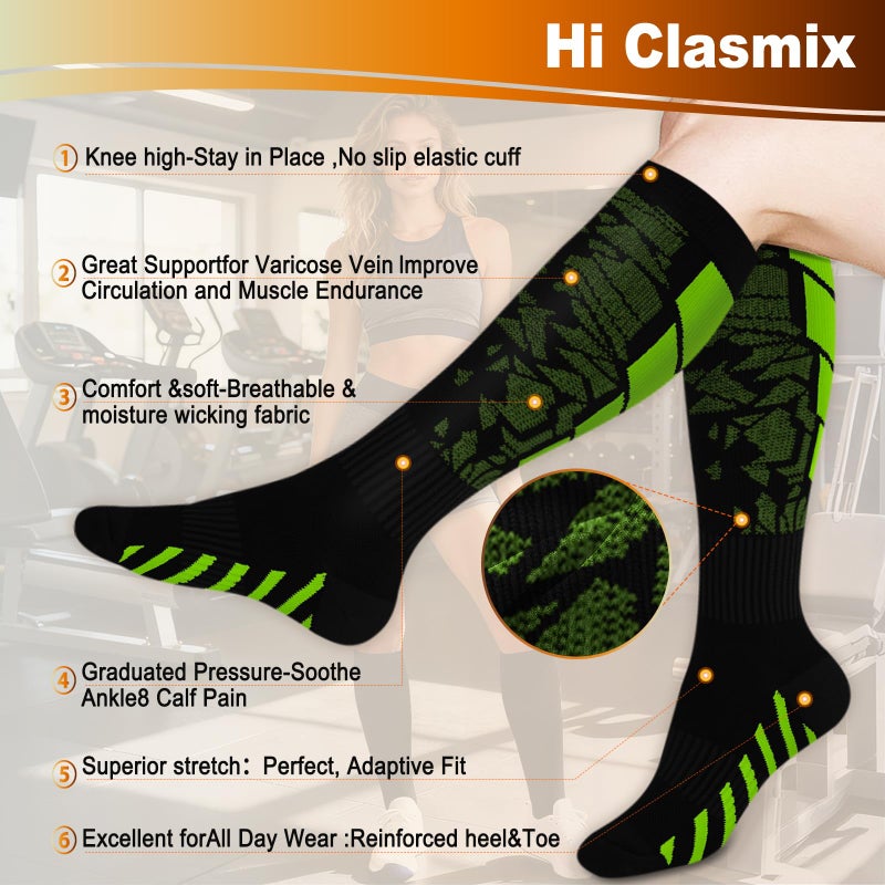 Hi Clasmix 6 Pairs Compression Socks for Men & Women 20-30 mmHg Graduated Circulation Stockings Performance Support for Running, Cycling, Training & Recovery, Breathable Athletic Fit(Colorful Series,S-M) - Image 3