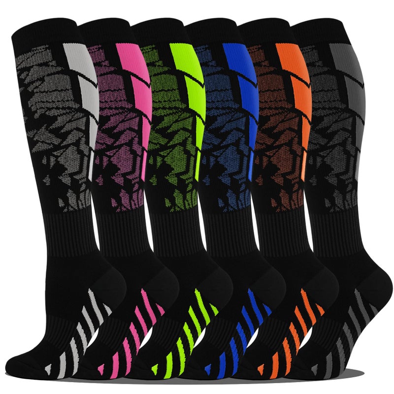 Hi Clasmix 6 Pairs Compression Socks for Men & Women 20-30 mmHg Graduated Circulation Stockings Performance Support for Running, Cycling, Training & Recovery, Breathable Athletic Fit(Colorful Series,S-M) - Image 1