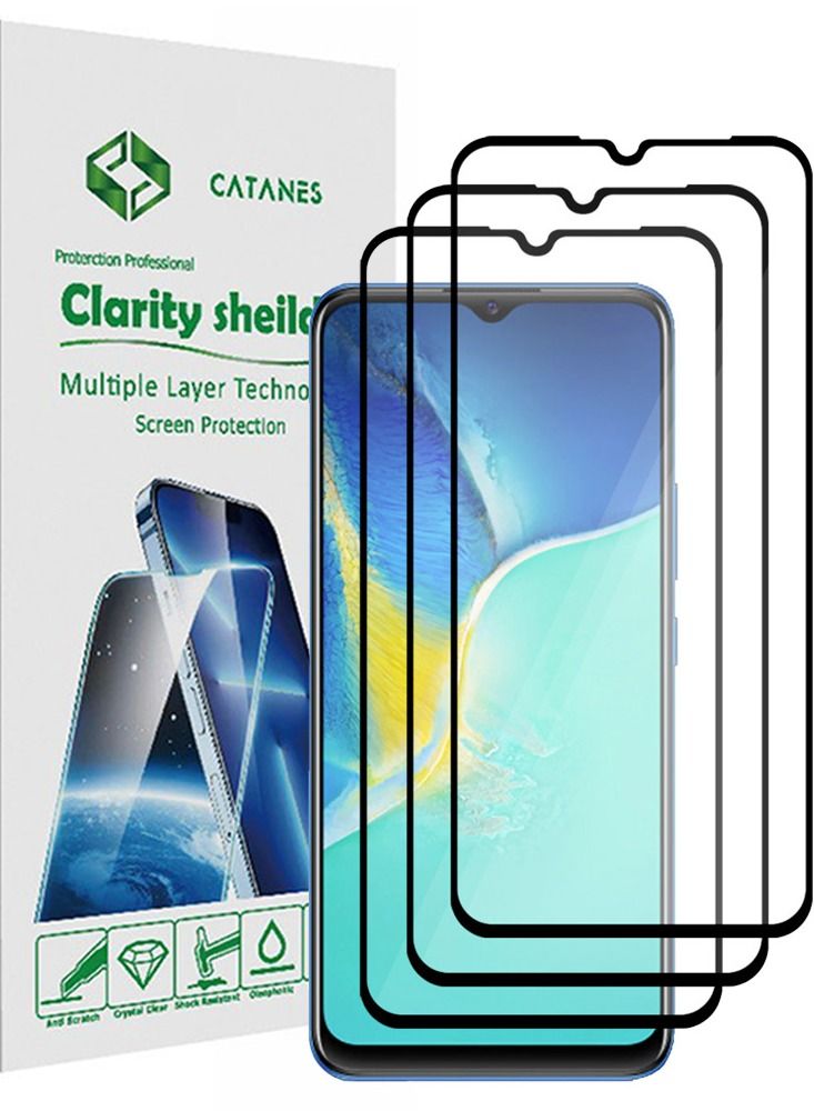 CATANES 3 Pack For Vivo Y15s Screen Protector Tempered Glass Full Glue Back - Image 1