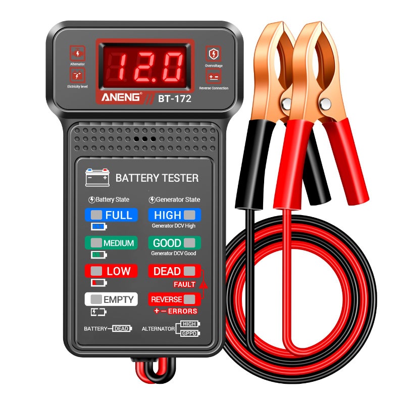 ANENG Car Battery Tester12V Digital Automotive Batteries TesterAlternator Charging AnalyzerVoltmeter with LCD Display and LED Indication Voltage Indicator for Car Truck Motorcycle Electrical Tools