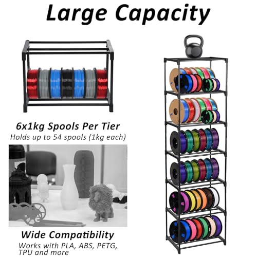 FMOACEN 7-Tier Modular 3D Printer Filament Storage Rack 16.5" x 12" x 80.7" Metal Spool Holder DIY Tiers Filament Storage Shelf for 3D Printing Machine Tool-Free Assembly - Image 3