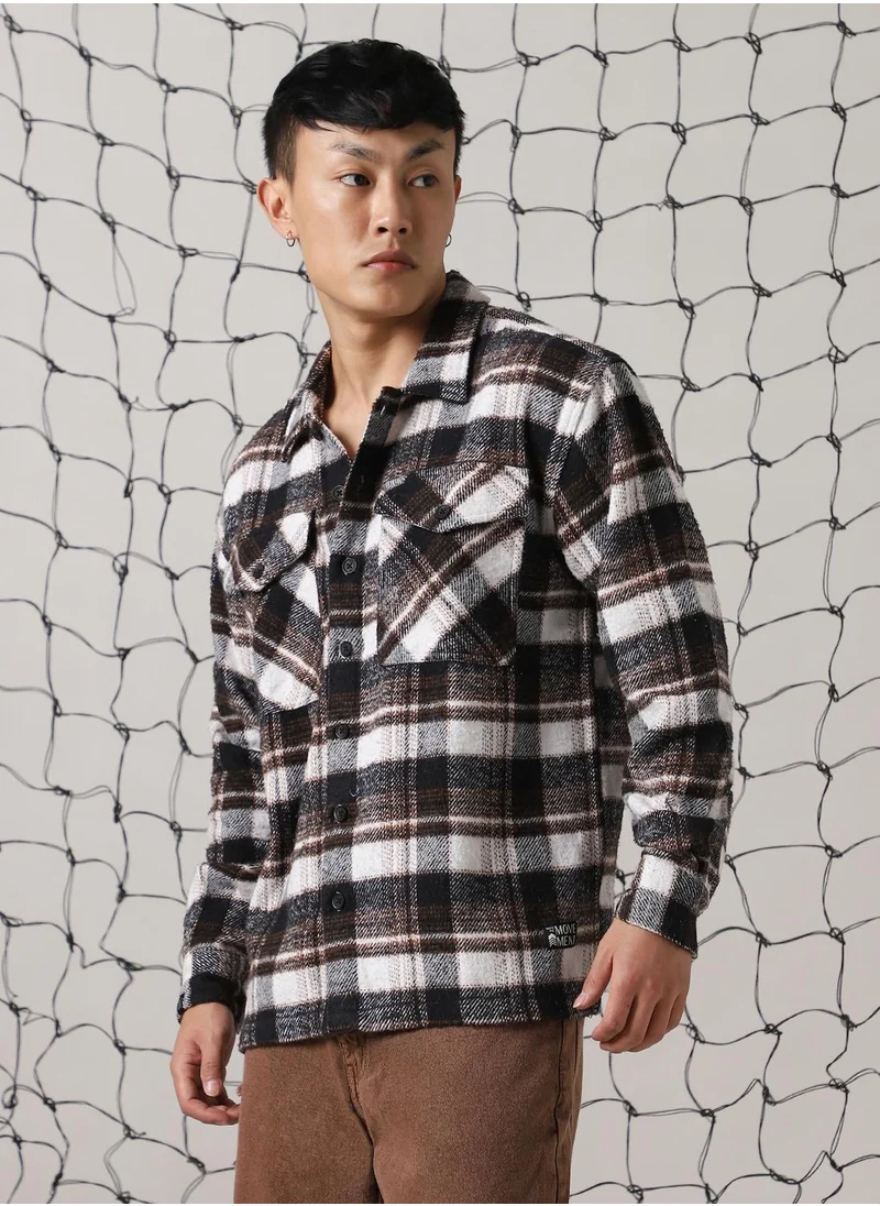 هوبرهولمي Men's Multicoloured 100% Cotton Checkered Oversized Shacket