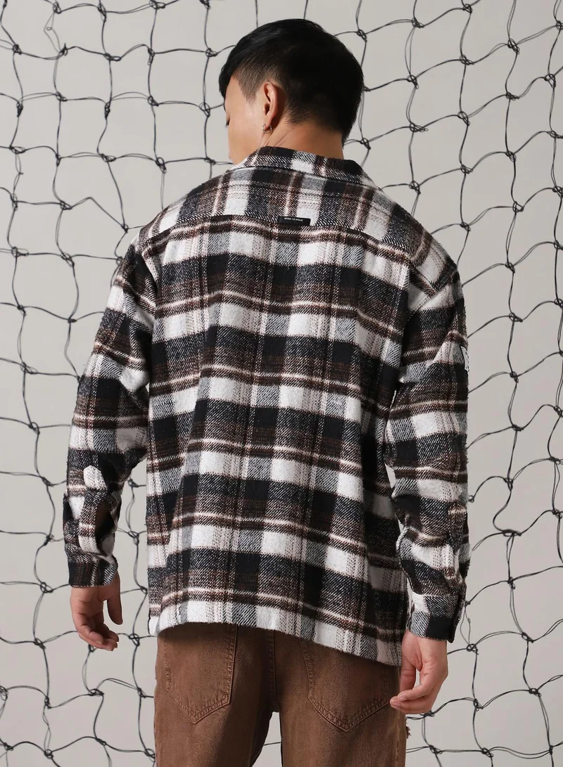 Hubberholme Men's Multicoloured 100% Cotton Checkered Oversized Shacket
