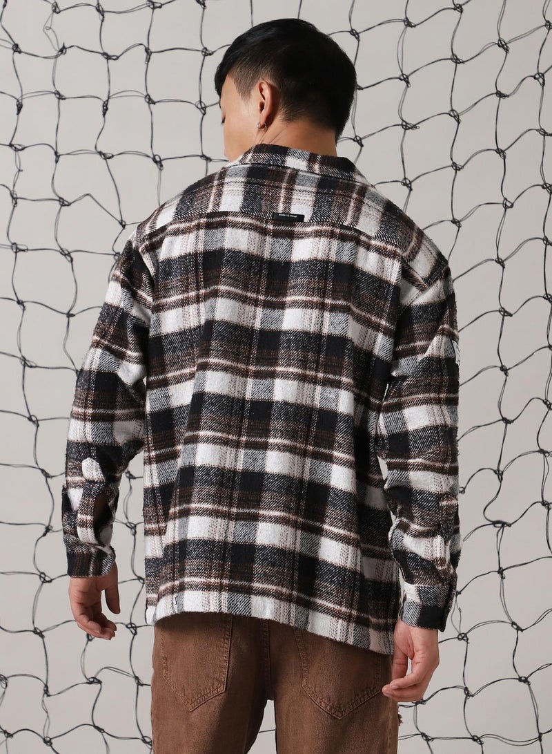 Hubberholme Men's Multicoloured 100% Cotton Checkered Oversized Shacket  - Image 3