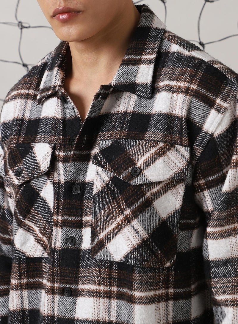 Hubberholme Men's Multicoloured 100% Cotton Checkered Oversized Shacket  - Image 4