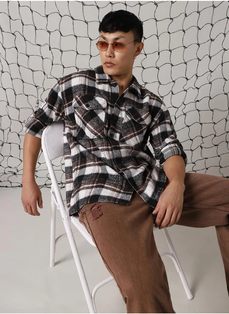 هوبرهولمي Men's Multicoloured 100% Cotton Checkered Oversized Shacket