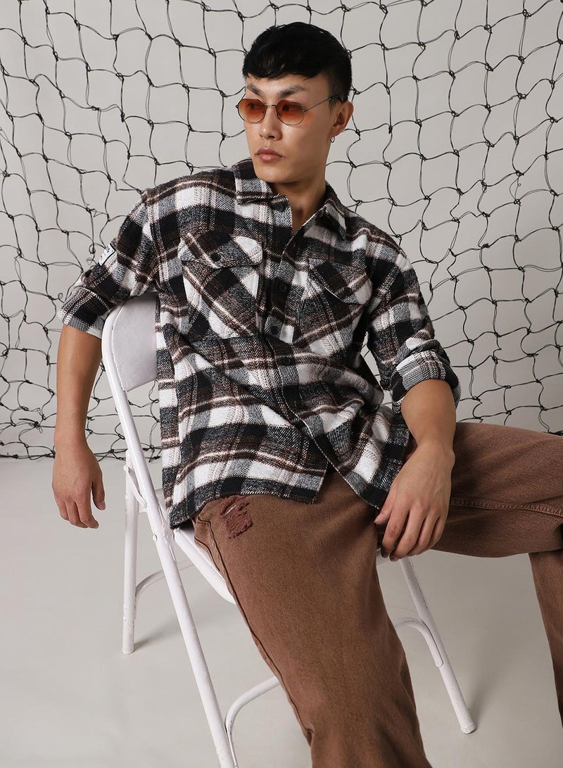 Hubberholme Men's Multicoloured 100% Cotton Checkered Oversized Shacket  - Image 1