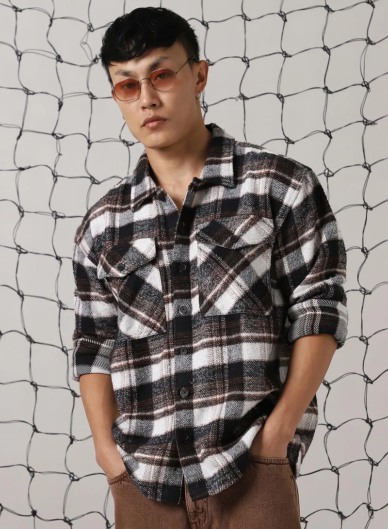 Hubberholme Men's Multicoloured 100% Cotton Checkered Oversized Shacket