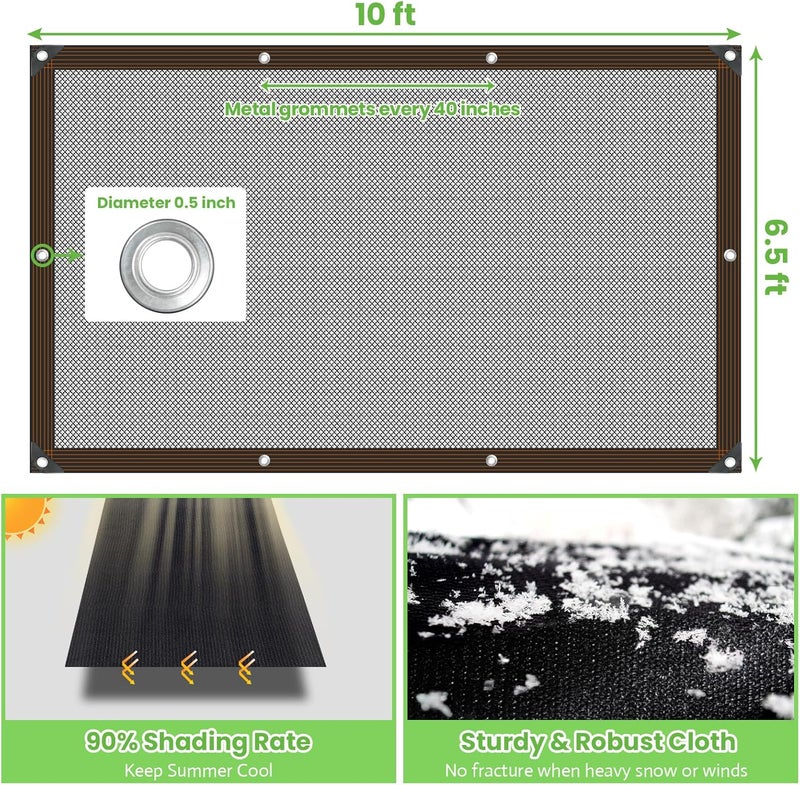 Riare 90% Black Shade Cloth- 6.5 x 10 FT Durable Sunblock Garden Shade Cloth, Sun Shade Mesh Tarp with Reinforced Grommets for Greenhouse, Garden, Patio, Backyard, Plants, Pergola, Chicken Coop - Image 2