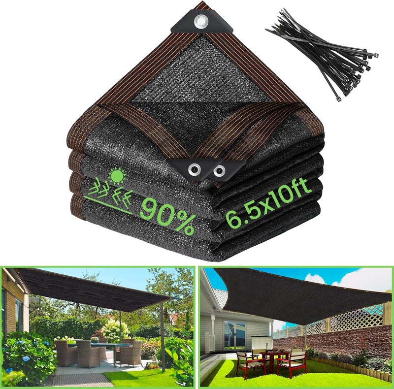 Riare 90% Black Shade Cloth- 6.5 x 10 FT Durable Sunblock Garden Shade Cloth, Sun Shade Mesh Tarp with Reinforced Grommets for Greenhouse, Garden, Patio, Backyard, Plants, Pergola, Chicken Coop - Image 1