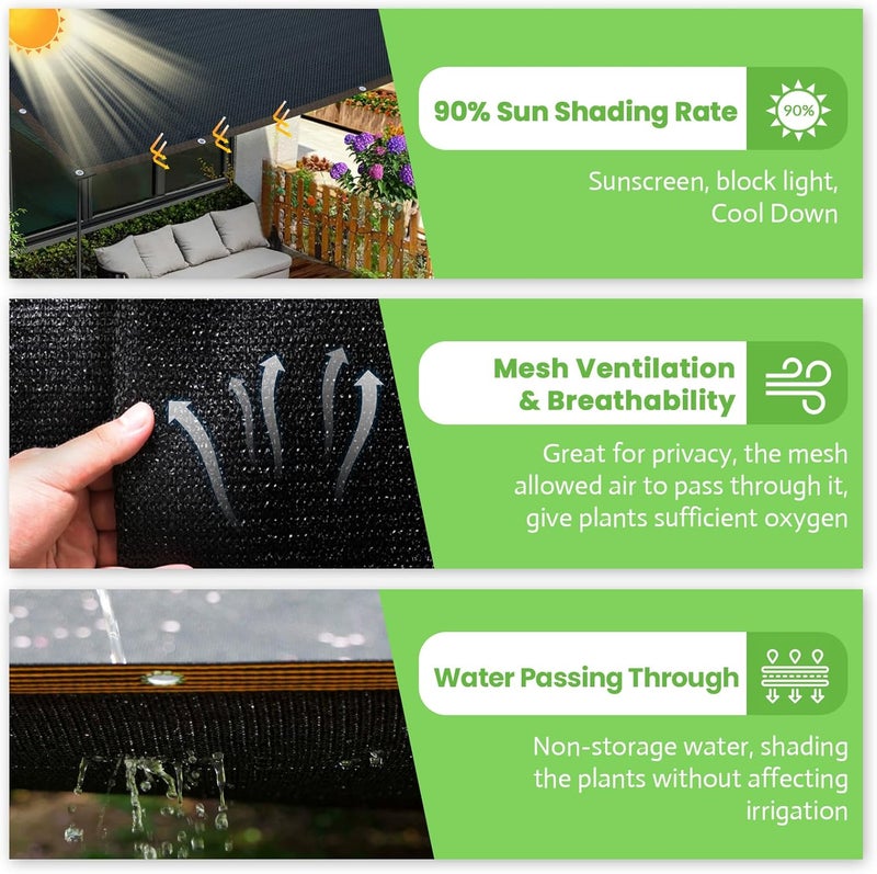 Riare 90% Black Shade Cloth- 6.5 x 10 FT Durable Sunblock Garden Shade Cloth, Sun Shade Mesh Tarp with Reinforced Grommets for Greenhouse, Garden, Patio, Backyard, Plants, Pergola, Chicken Coop - Image 4