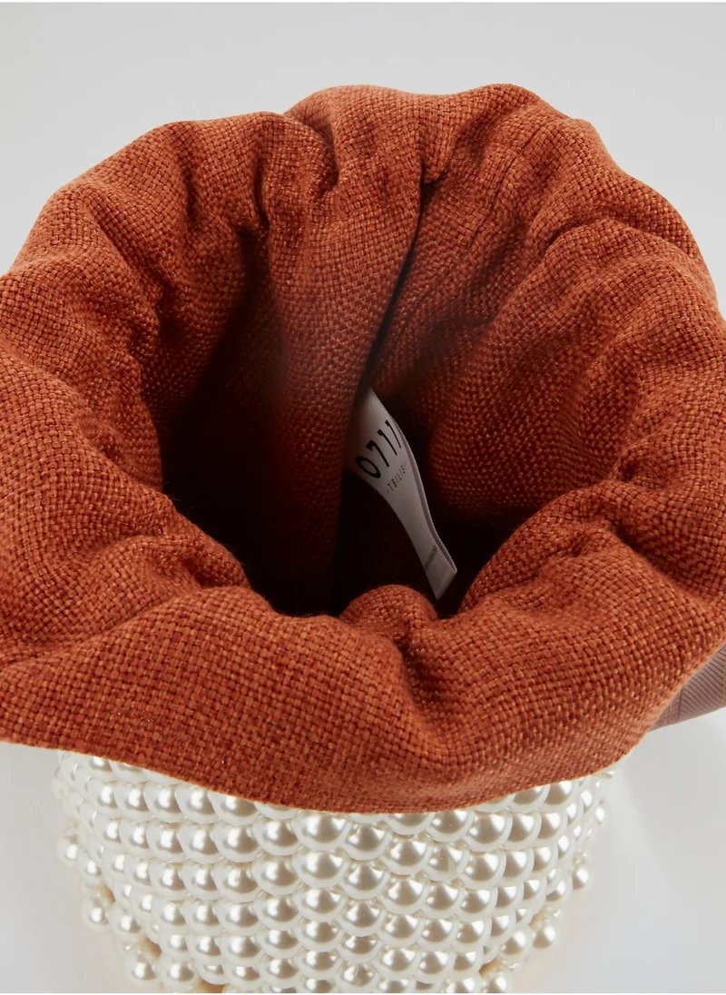 0711 Tbilisi Orange Pearl Embellished Bucket Bag
