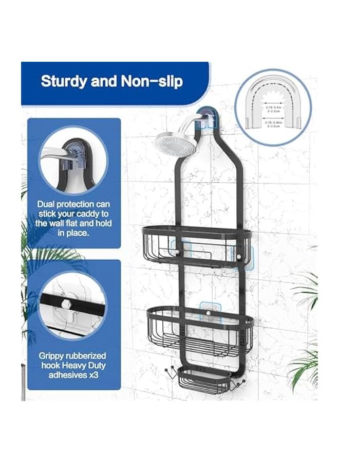 هوكور منظم حمام معلق من دوركو، رف دش مقاوم للصدا فوق رأس الدش - لا يحتاج للثقب داخل الحمام، ارفف فوق رأس الدش للشامبو، مع حامل صابون - Image 5
