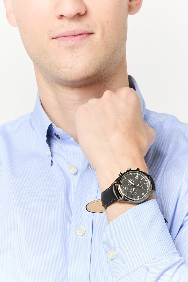 TIMEX Men T TW2R88400 Leather Analog Watch 42mm, Black  - Image 2