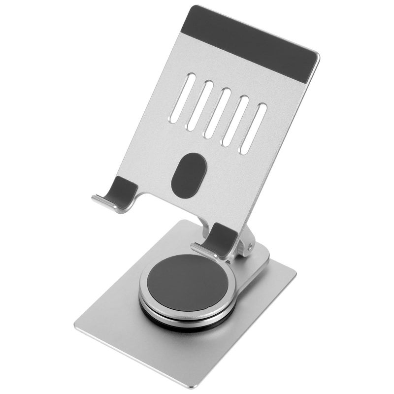 Foldable Aluminum Alloy 360 Rotatable Phone Stand Tablet Holder Adjustable Portable Desk Mount Silver - Image 2