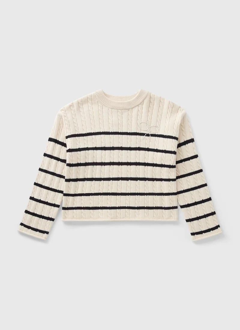 Matalan Girls Cream Striped Cable Jumper