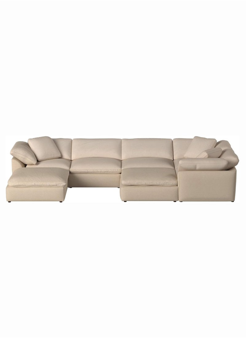 KARNAK Karnak Cloud Sofa 7 Pieces Luxury Design Sectional Sofa with Ottoman For Living Room Furniture – Beige Polyester Fabric  - Image 1