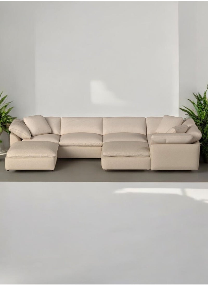 KARNAK Karnak Cloud Sofa 7 Pieces Luxury Design Sectional Sofa with Ottoman For Living Room Furniture – Beige Polyester Fabric  - Image 2