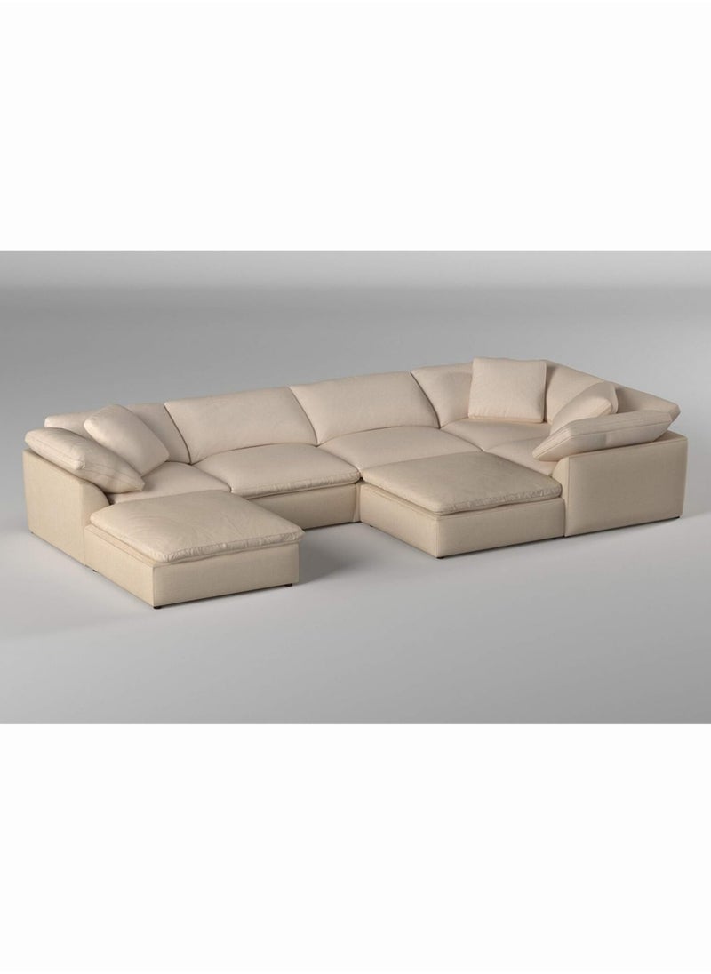 KARNAK Karnak Cloud Sofa 7 Pieces Luxury Design Sectional Sofa with Ottoman For Living Room Furniture – Beige Polyester Fabric  - Image 3