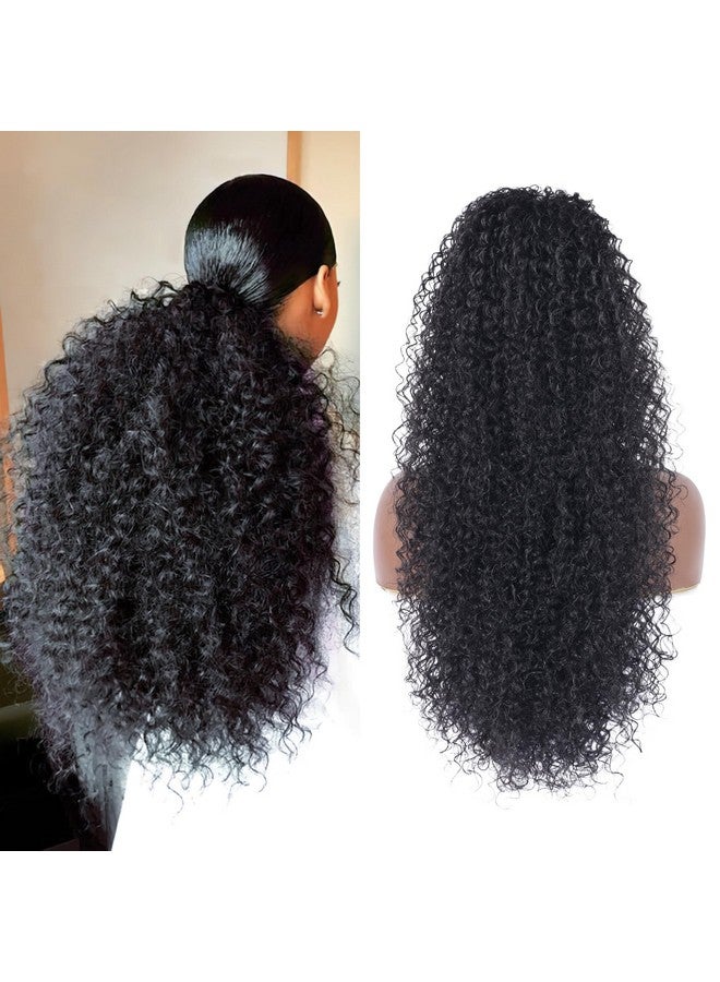 اليبيري وصلة ذيل حصان برباط بطول 27 بوصة من Alebery للنساء ذوات البشرة السوداء، وصلة ذيل حصان مجعدة بعمق، مصنوعة من شعر صناعي ممزوج بقطع شعر بشري، ذيل حصان مجعد أفريقي للاستخدام اليومي (أسود) - Image 1