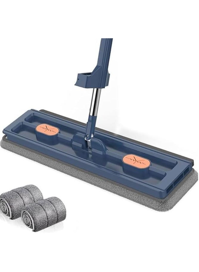 AIWANTO Microfibre Flat Floor Mop 360° Rotatable Wet and Dry for Hardwood Extendable Handle With Dewatering Cleaning Scraper With 2pc Reusable Microfiber Pads (Blue)  - Image 1