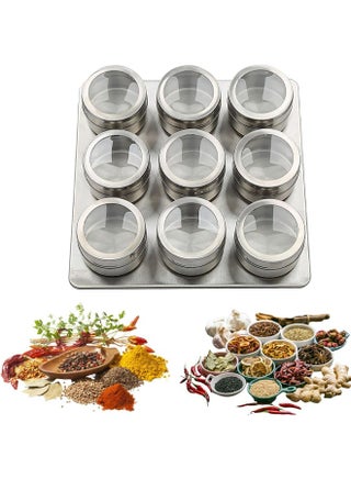 Magnetic Spice Tins, 9 PCS Stainless Steel Spice Tins with Pedestal, Spice Storage Container for Kitchen, Spice Jars with Lid and Small Holes, Easy to Clean and Rust Free, Wall Mounted, for Outdoor BBQ Camping Travel - pzsku/ZD5683ED3B8BC3FA3537BZ/45/_/1722906567/a10622fd-beca-4a38-bcf6-37bf200d0cb2