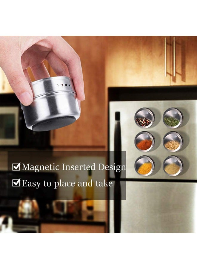 Magnetic Spice Tins, 9 PCS Stainless Steel Spice Tins with Pedestal, Spice Storage Container for Kitchen, Spice Jars with Lid and Small Holes, Easy to Clean and Rust Free, Wall Mounted, for Outdoor BBQ Camping Travel