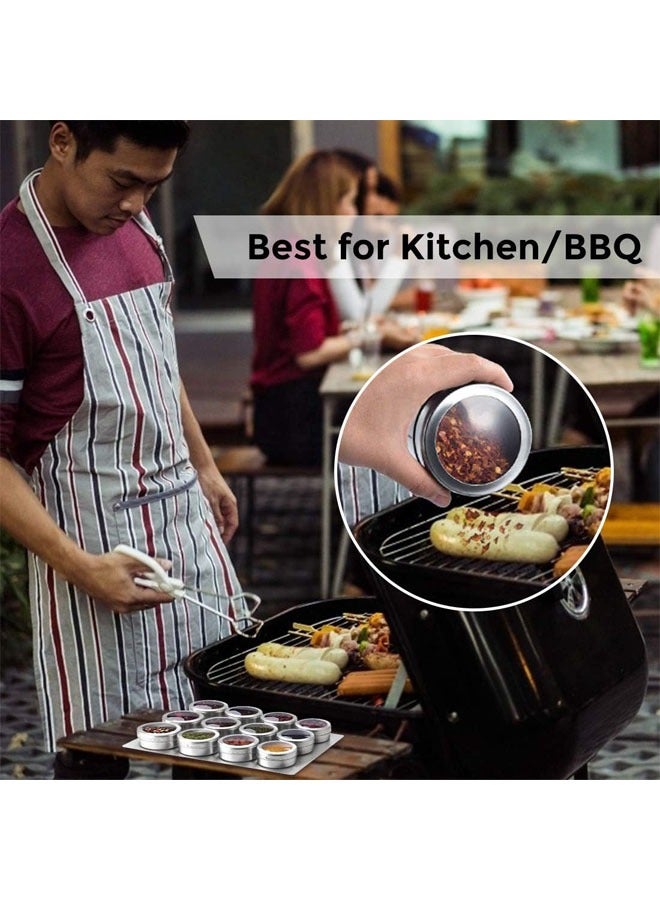 Magnetic Spice Tins, 9 PCS Stainless Steel Spice Tins with Pedestal, Spice Storage Container for Kitchen, Spice Jars with Lid and Small Holes, Easy to Clean and Rust Free, Wall Mounted, for Outdoor BBQ Camping Travel